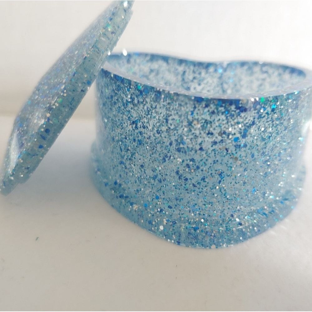 Jewelry Box Heart Blue and Silver Giltter